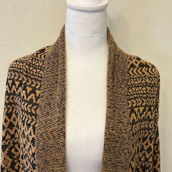 One World brown tan patterned front pocket open cardigan Size XL EUC - Picture 3 of 10
